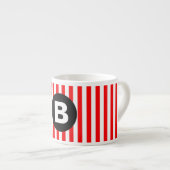 Red White Vertical Stripes Black Monogram エスプレッソカップ (正面右)