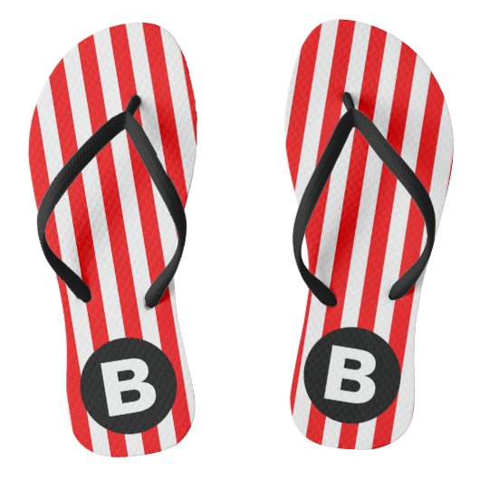 Red White Vertical Stripes Black Monogram ビーチサンダル (ソール)