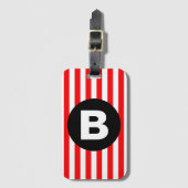 Red White Vertical Stripes Black Monogram ラゲッジタグ (正面縦)