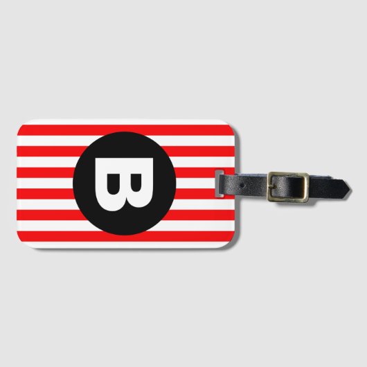 Red White Vertical Stripes Black Monogram ラゲッジタグ (正面横)