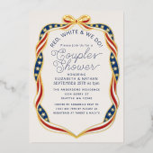 Red White & We Do Ribbon Wedding Couples Shower 箔招待状 (正面)