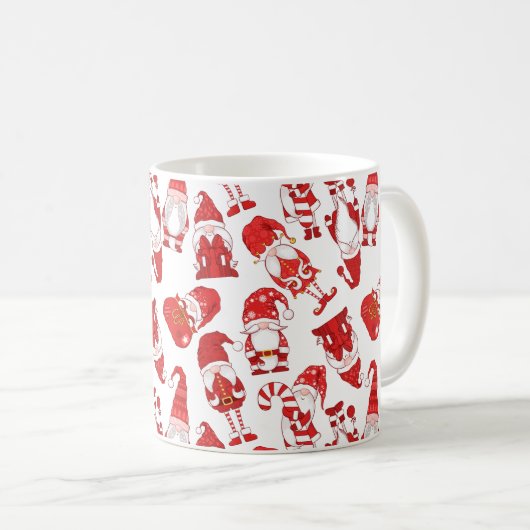 Red & White Whimsical Christmas Gnome Pattern コーヒーマグカップ (正面右)