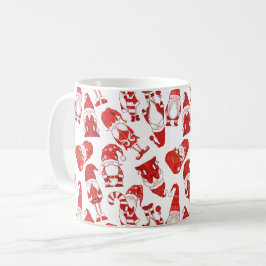 Red & White Whimsical Christmas Gnome Pattern コーヒーマグカップ