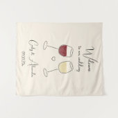 Red White Wine Glass Wedding Welcome タペストリー (正面(横))