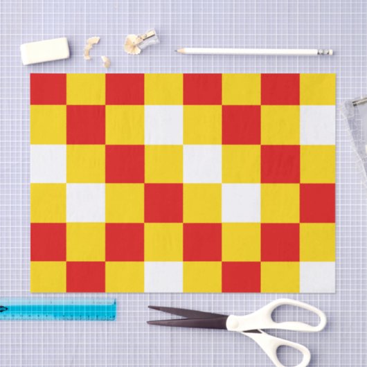 Red White Yellow Checkered Pattern Design  薄葉紙 (クラフト)