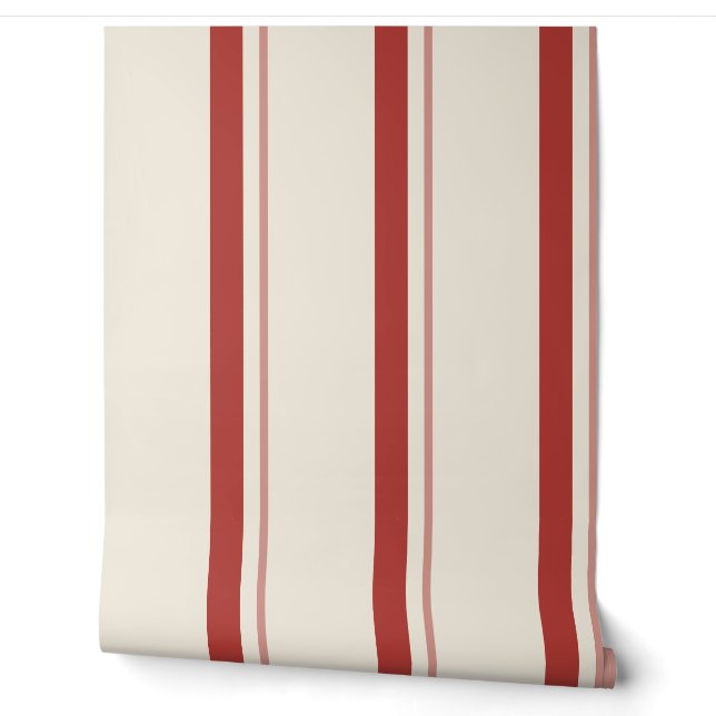 Red Wide Grain Sack Stripe 壁紙 (ほどく)