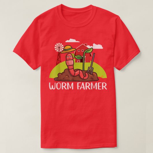 Red Wiggler Worm Composting Fun, Farmer  Tシャツ (デザイン正面)