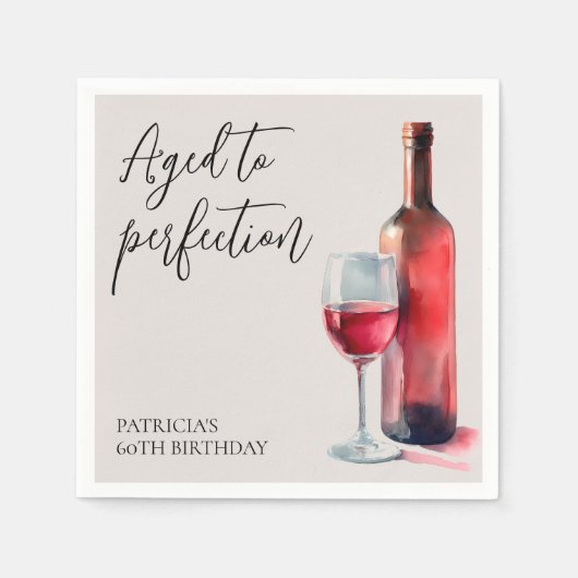 Red Wine Aged to Perfection 60th Birthday Party スタンダードカクテルナプキン (正面)
