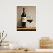 Red Wine Bottle and Glass Poster ポスター (キッチン)