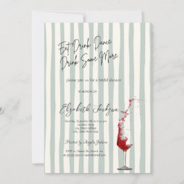 Red Wine Glass Green Stripes Bridal Shower 招待状