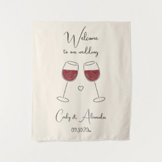 Red Wine Glass Wedding Welcome タペストリー