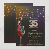 Red Wine String Lights 35th Birthday Party 招待状 (正面/裏面)