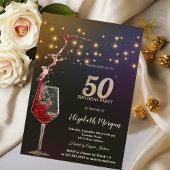 Red Wine String Lights 50th Birthday Party 招待状