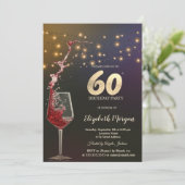 Red Wine String Lights 60th Birthday Party 招待状 (スタンド正面)