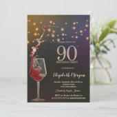 Red Wine String Lights 90th Birthday Party 招待状 (スタンド正面)