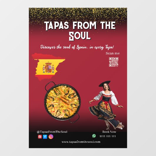 Red Wine Tapas Dancer Spain Paella Restaurant ウィンドウサイン (シート)