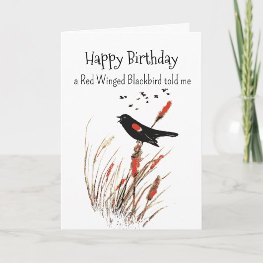 Red Winged Blackbird Personality Birthday Fun Bird カード (正面)