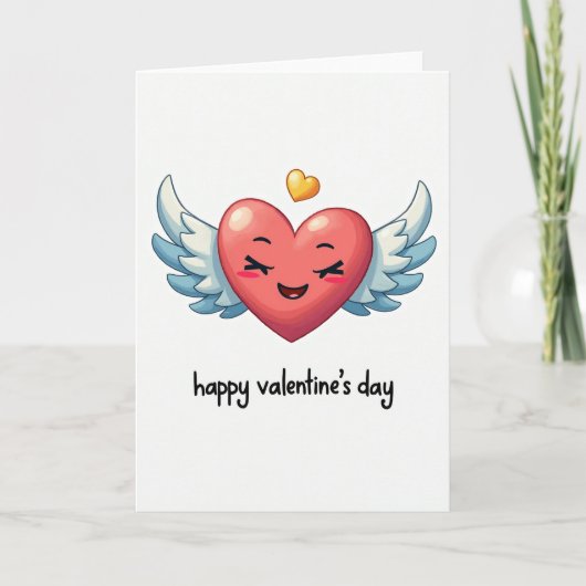 Red Winged Heart Valentines Day Card カード (正面)