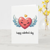 Red Winged Heart Valentines Day Card カード (黄色い花)