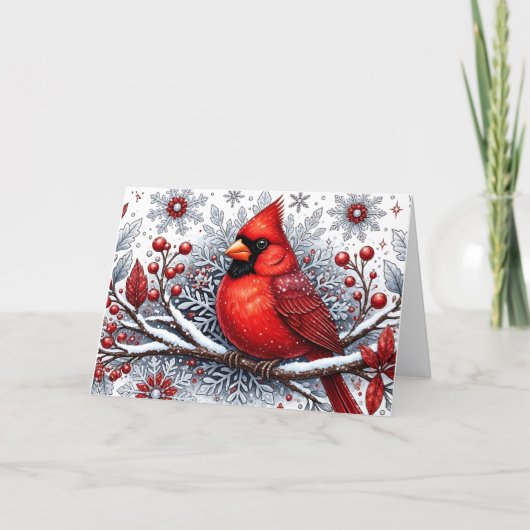 Red Winter Cardinal Christmas シーズンカード (正面)