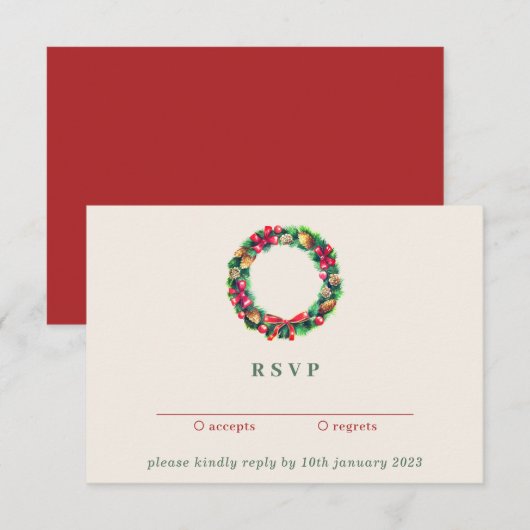 Red Winter Christmas Ornament | Kindly Reply 招待状 (正面/裏面)