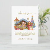 Red Winter Farmer Market Teddy Bear Baby Shower サンキューカード (スタンド正面)