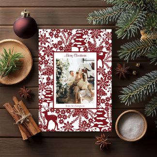 Red Winter Forest One Photo Christmas Card シーズンカード