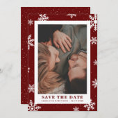 Red Winter Holiday日付の写真カードを保存 セーブザデート (正面/裏面)