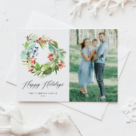 Red Winterberryとジュニパーのリース写真 ポストカード