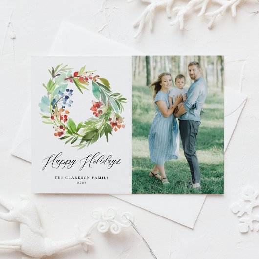 Red Winterberryとジュニパーのリース写真 ポストカード