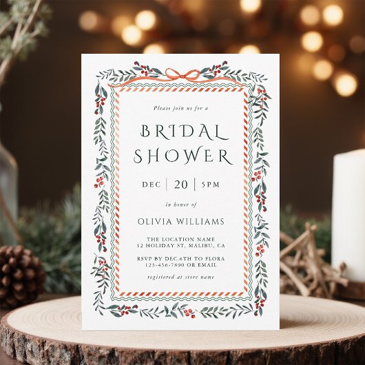Red Winterberry Frame Bridal Shower 招待状