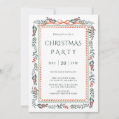 Red Winterberry Frame Christmas Party 招待状 (正面)