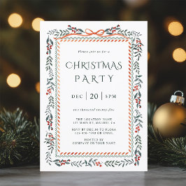Red Winterberry Frame Christmas Party 招待状
