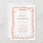 Red Winterberry Frame Girl Baby Shower 招待状 (正面)