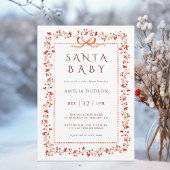 Red Winterberry Frame Santa Baby Shower 招待状
