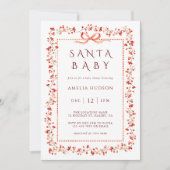 Red Winterberry Frame Santa Baby Shower 招待状 (正面)
