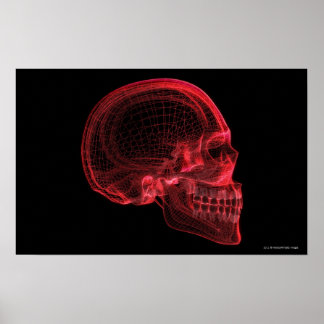 Red wireframe of a skull ポスター