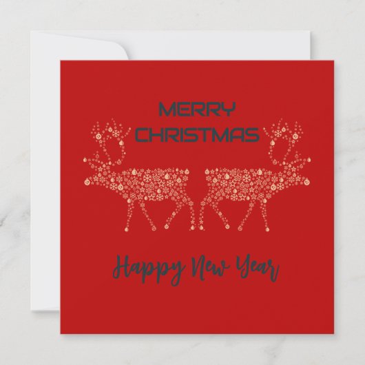 Red wish card Merry Christmas new year reindeer シーズンカード (正面)