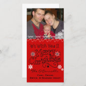 Red Wish You Merry Christmas Photo Card シーズンカード (正面/裏面)