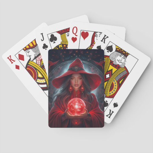 Red Witch With Crystal Ball And Amazing Background トランプ (裏面)