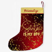 Red with Gold Glitter Santa Is My BFF Personalized スモールクリスマスストッキング (裏面)