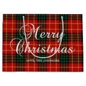 Red with Green and Gold Christmas Plaid ラージペーパーバッグ (正面)