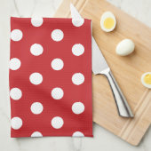 Red with Solid White Dot Style キッチンタオル (四つ折り)