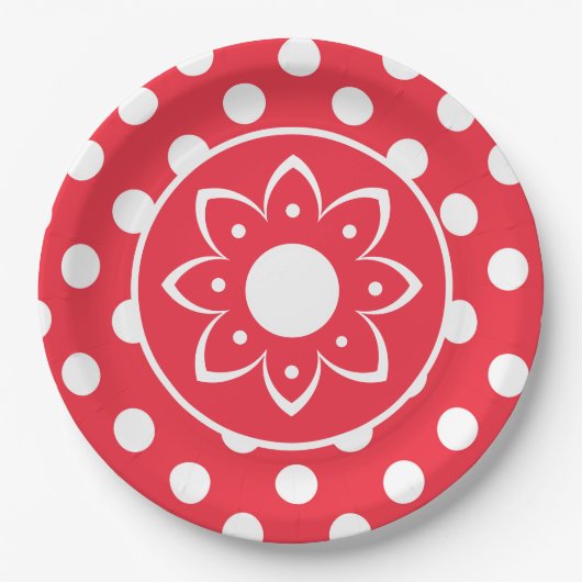 Red With White Polk Dots Paper Plate ペーパープレート (正面)