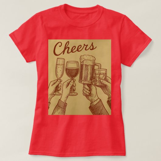Red Women's Cheers Drinks Toasting T-Shirt Tシャツ (デザイン正面)