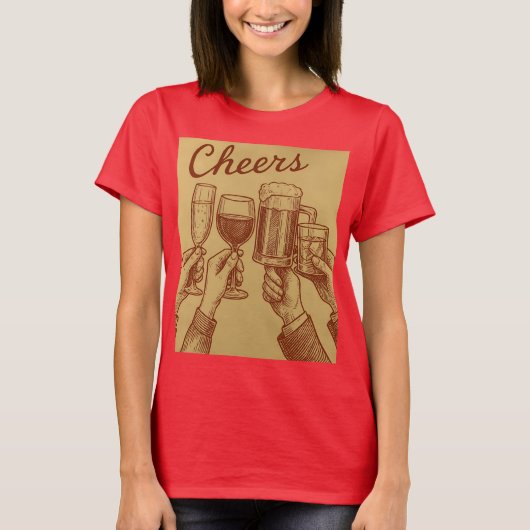 Red Women's Cheers Drinks Toasting T-Shirt Tシャツ (正面)