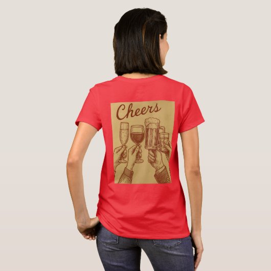 Red Women's Cheers Drinks Toasting T-Shirt Tシャツ (裏面フル)