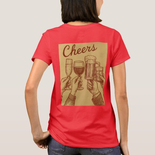Red Women's Cheers Drinks Toasting T-Shirt Tシャツ (裏面)