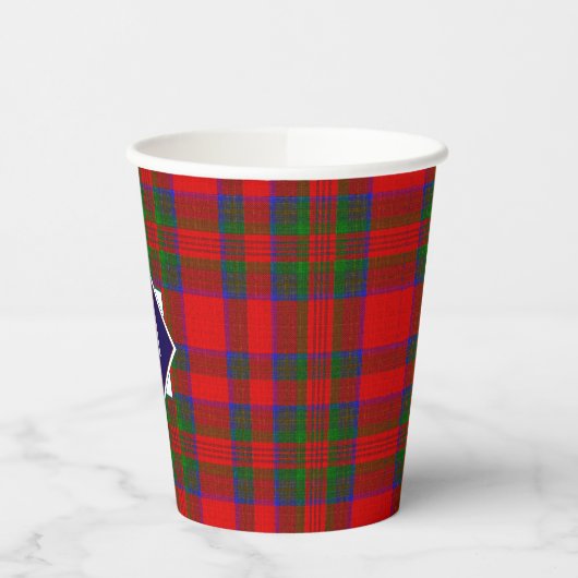 Red Wool Plaid Tartan with Central Monogram Badge 紙コップ (左)