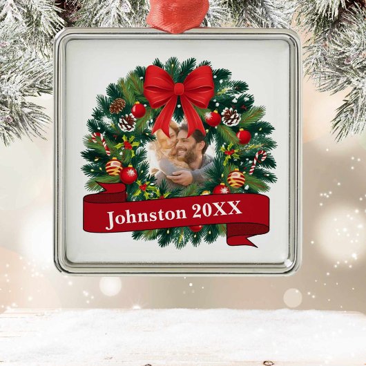 Red Wreath Christmas  メタルオーナメント